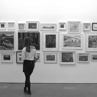 A woman looking at artwork in a gallery