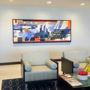 Artwork over a seating area