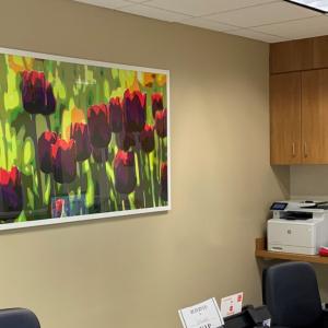 Clerical area with large wall hanging