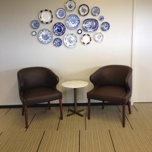 Seating area with arranged decorative plates